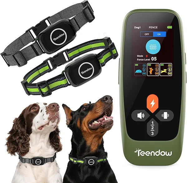 Teendow T800 Pro Wireless Dog Fence for 2 Dogs Zero Delay Response Electric Fence for 2 Dogs, Perimeter Pet Collar with Training & Bark Control, Safety-Lock HD Display Rechargeable Waterproof Portable