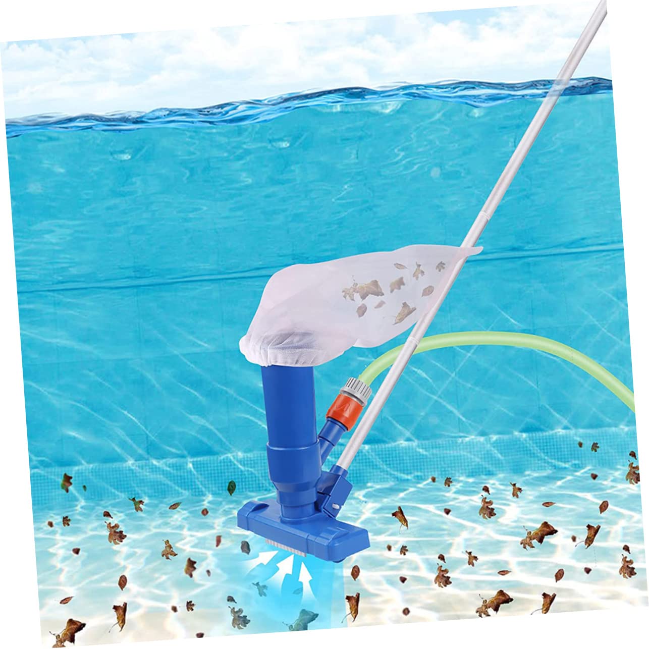 Herramienta de Limpieza de Piscinas Aspiradora Piscina Kit Limpia | 1 Juego, Cabezal de Succión con Varilla, Plástico y Aluminio, Azul, para Piscina y Estanque