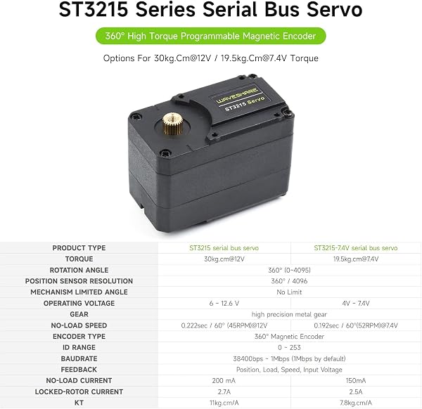 Waveshare 30KG Serial Bus Servo High Precision and Torque with Programmable 360 Degrees Magnetic Encoder Two-Way Feedback Servo/Motor Mode Switchable - 3