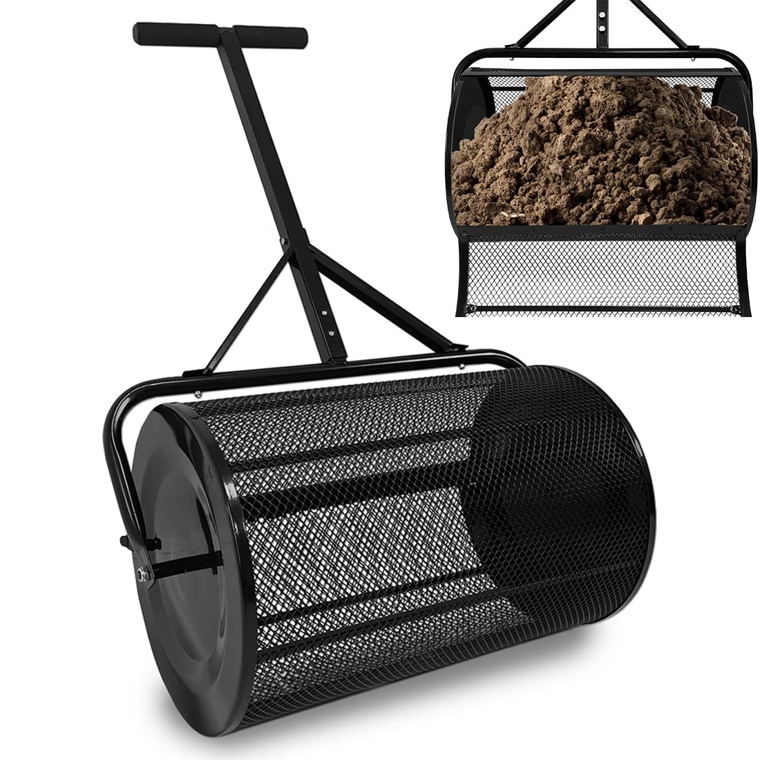 NAIZY Esparcidor de compost 40x65x110cm de acero 81L rellenable esparcidor de fertilizante de césped esparcidor de compost con mango de esponja esparcidor de semillas multiusos