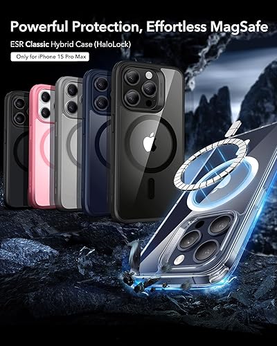 Vista 932 de ESR Funda para iPhone 15 Pro Max, compatible con MagSafe, de grado militar, negro transparente