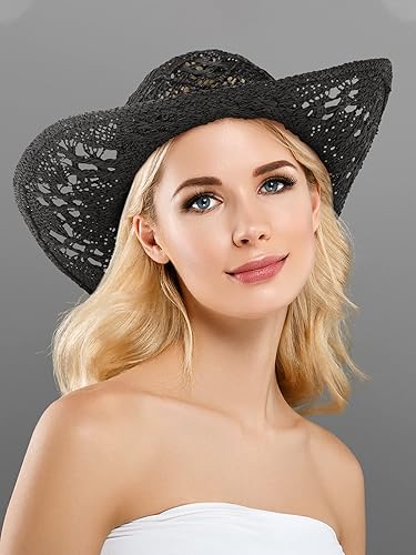 Miniatura 2 de Didaey 2 sombreros de vaquero de paja tejida para mujer, sombrero de vaquera de ala ancha, sombrero de vaquero occidental, para hombres y mujeres,