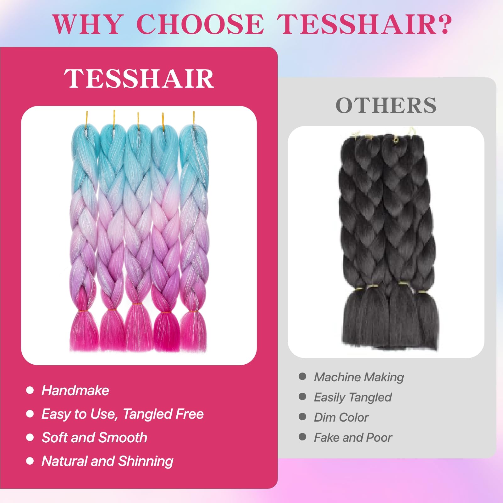 tesshair Braiding Hair Extensions 24 Inch Jumbo Braiding for Twist Braiding Synthetic Fashion Braids Extensions Hair Natural Braid Extensions for Women Grils (Lake Blue-Purple - Image 3