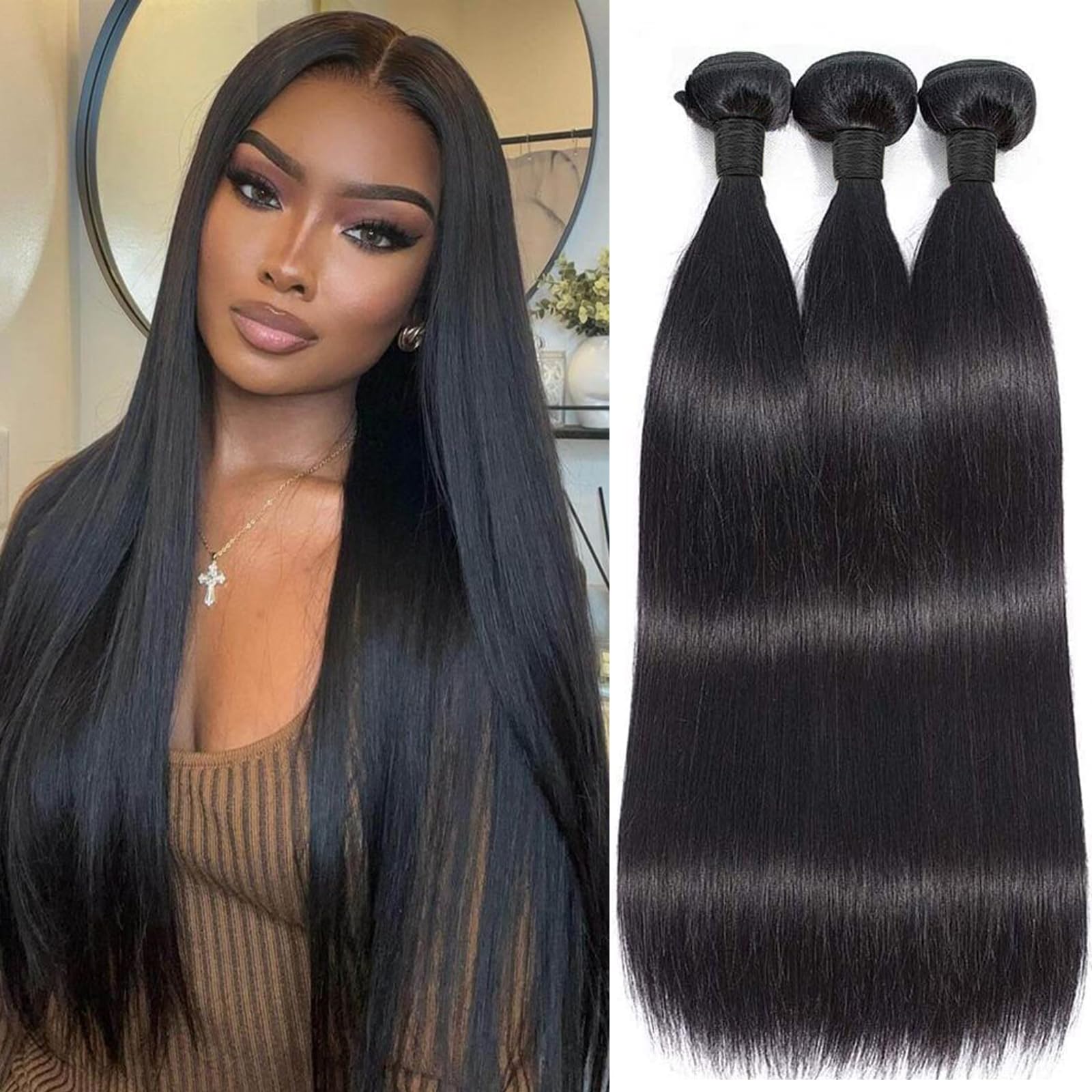 Straight Human Hair Bundle Brazilian Virgin HairSilky Straight 12A Grade Remy Unprocessed Human Hair Extenstion (20 22 24 inch)