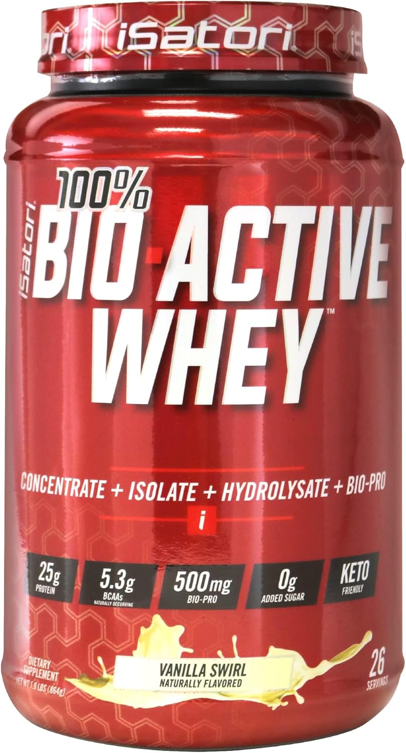 iSatori 100% Bio-Active Whey Protein Powder, Muscle Growth & Recovery with Whey Isolate, Hydrolysate, Concentrate, BCAAs & Colostrum Peptides, 25g of Protein Per Serving - Vanilla Swirl (26 Servings)
