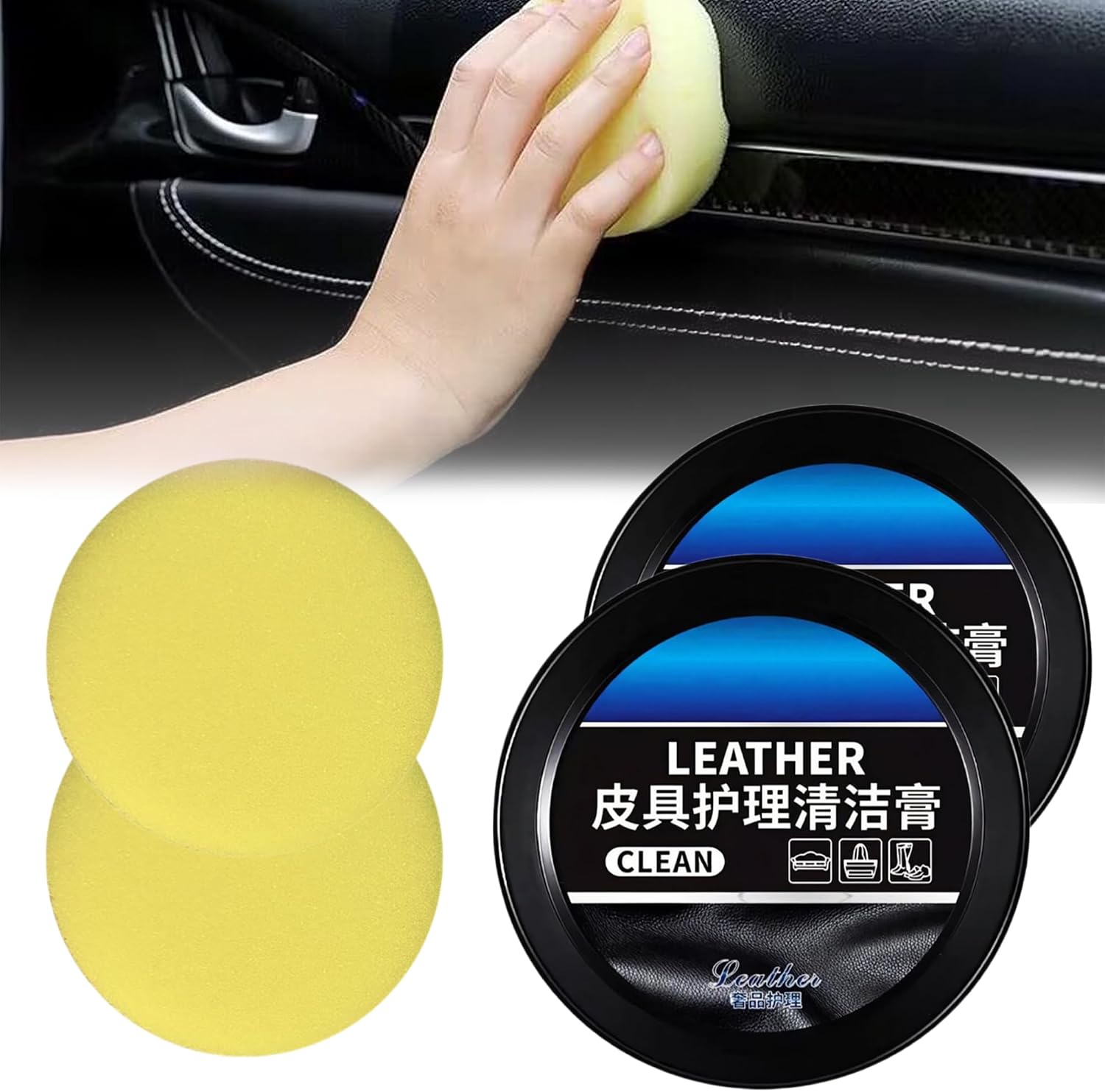2Packs Car Interior Leather Care Cream, Leather Cleaning Cream Leather Luster Kit for Car, Leather Conditioner for Car Interior, Leather Cream Paste for Stain Removal and Luster Restoration