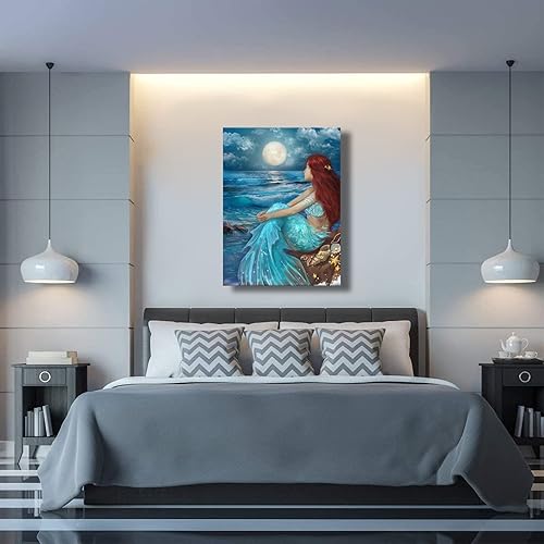 Miniatura 3 de SDYA Arte de pared estético para sala de estar, dormitorio, decoración de pared, impresiones en lienzo azul, arte de noche de luna, 24 x 36