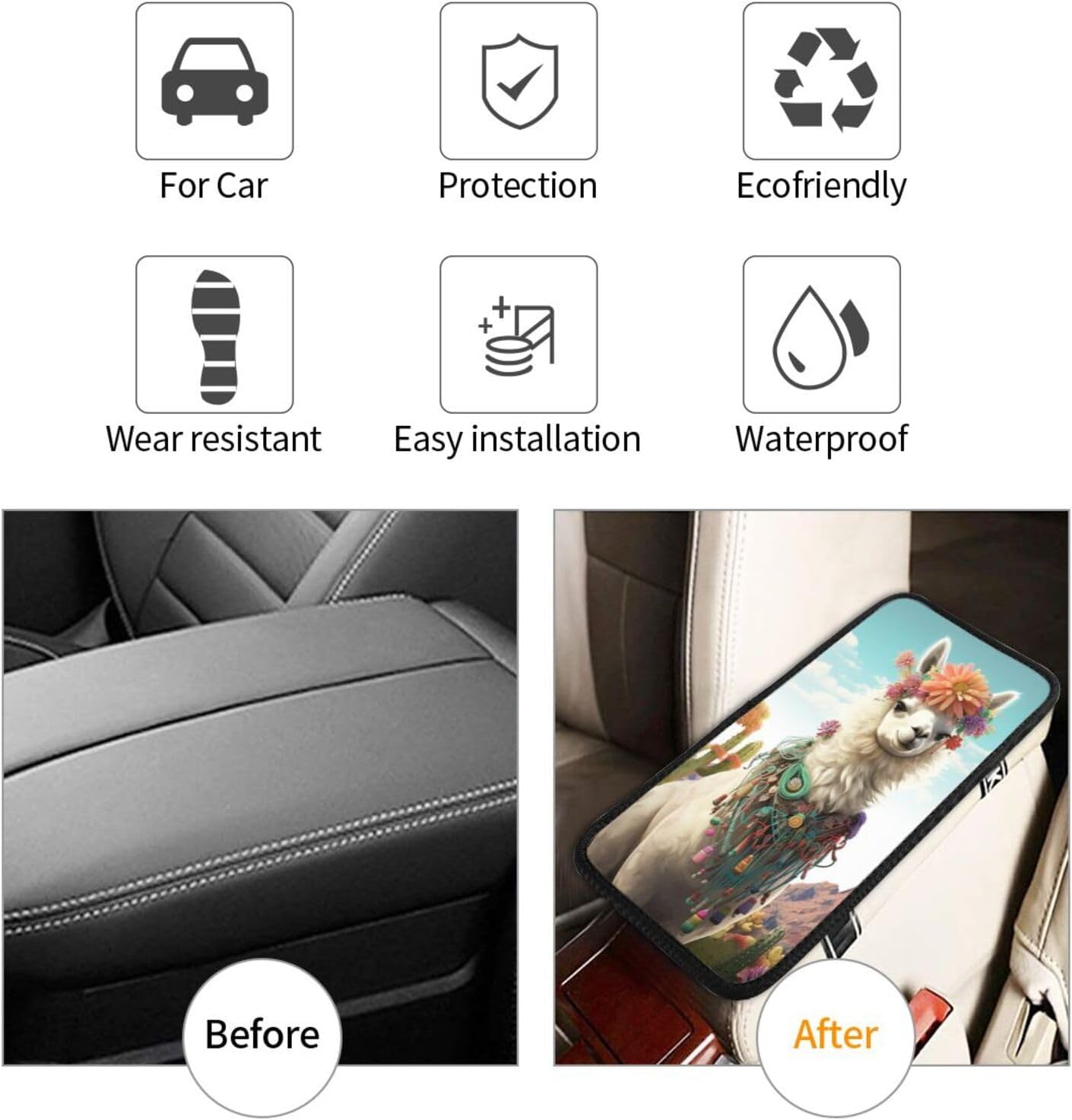 Auto Center Console Pad Mexican Llama Cactus Car Armrest Seat Box Cover Protector Universal Arm Rest Cushion Pads for SUV, Truck, Vehicle, Car handrail Box Cushion Auto Accessories image 4