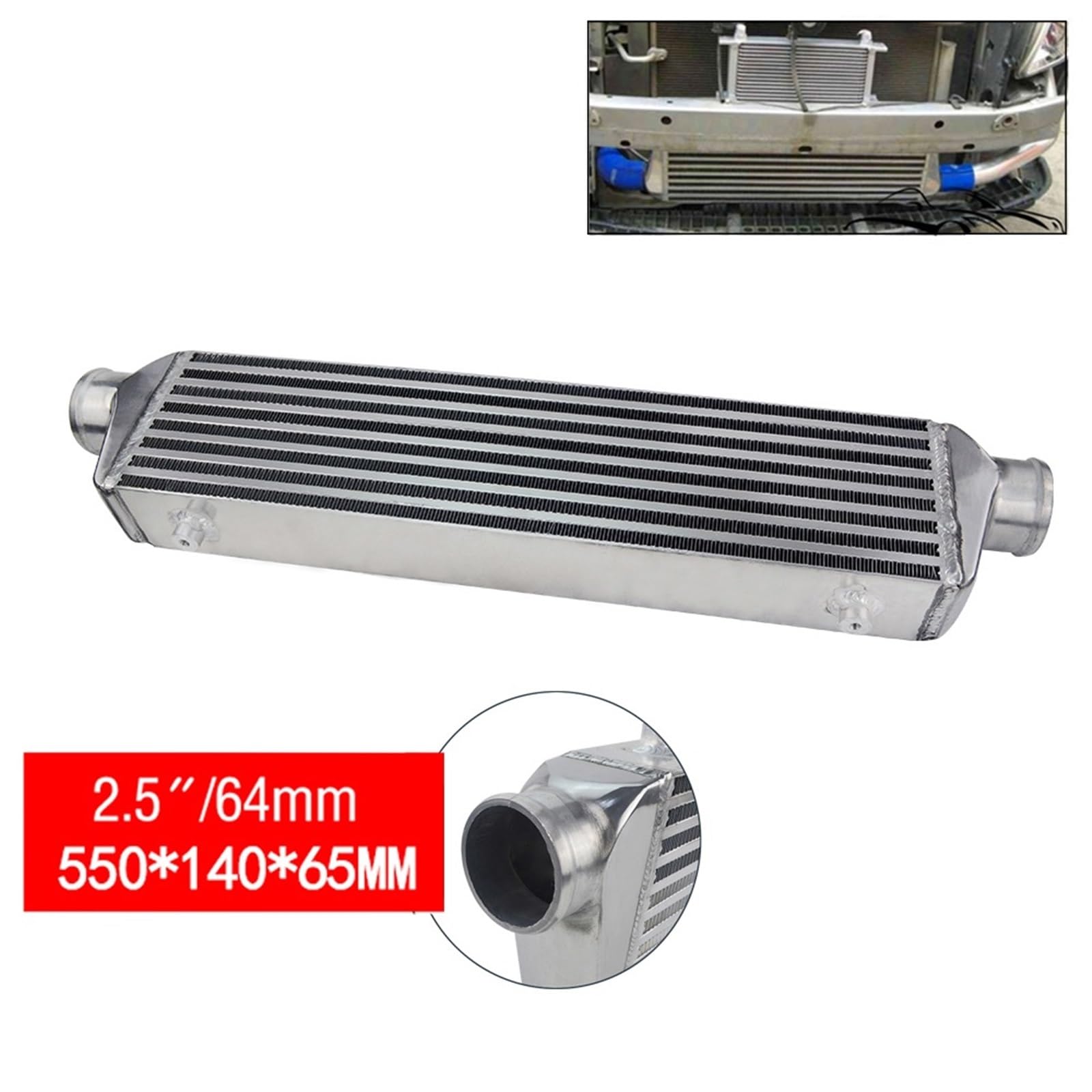 Wentylatory chłodnicy silnika samochodowego 550 * 140 * 65mm Uniwersalny intercooler z turbosprężarką i płytą OD 2,5" z mocowaniem przednim WLR-IN811-25 chłodzenia silnika