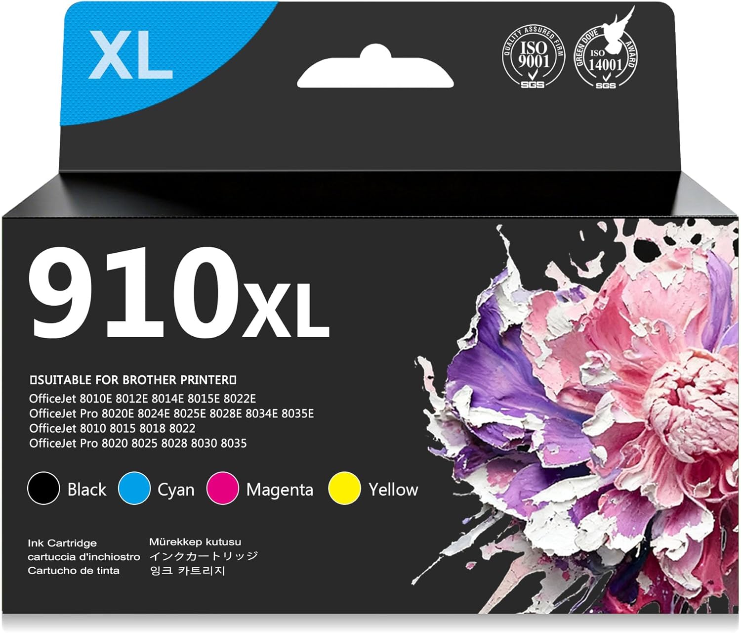 910XL High-Yield Ink Cartridges (4-Pack, Black, Cyan, Magenta, Yellow) | Replacement for HP 910XL Ink Cartridges Combo Pack Work with OfficeJet Pro 8025e 8015e 8028e 8035e 8025 8035 8020 Printer