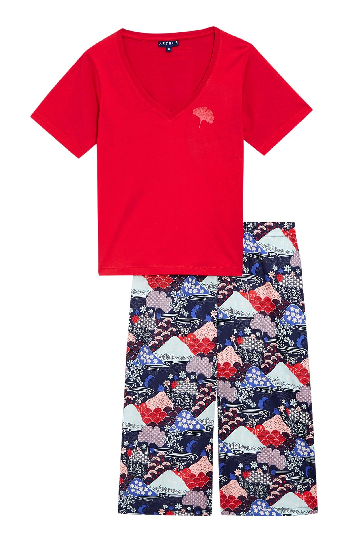 ARTHUR – Pijama corsario para mujer Fuji – Conjunto de pijama para mujer – Camiseta de manga corta y pantalón medio largo – Algodón procedente de la agricultura orgánica – Marino – Talla S, azul, S