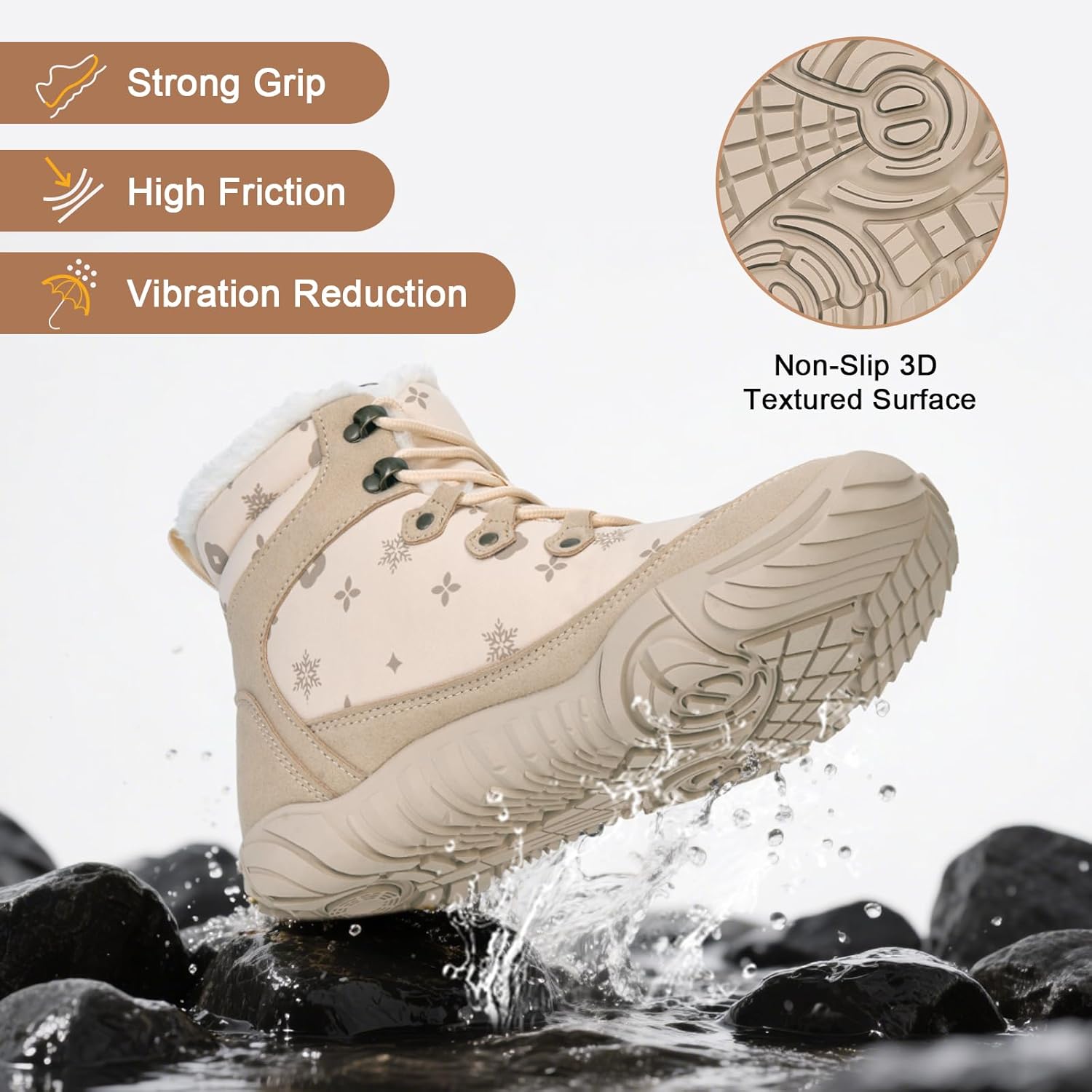 Winter Footwear Barefoot Shoes Women Men Zero Drop Barefoot Hiking Boots Slip On Warm Waterproof Snow Boot Minimalist Wide Toe Ankle Booties Five Finger Hike Shoes Outdoor