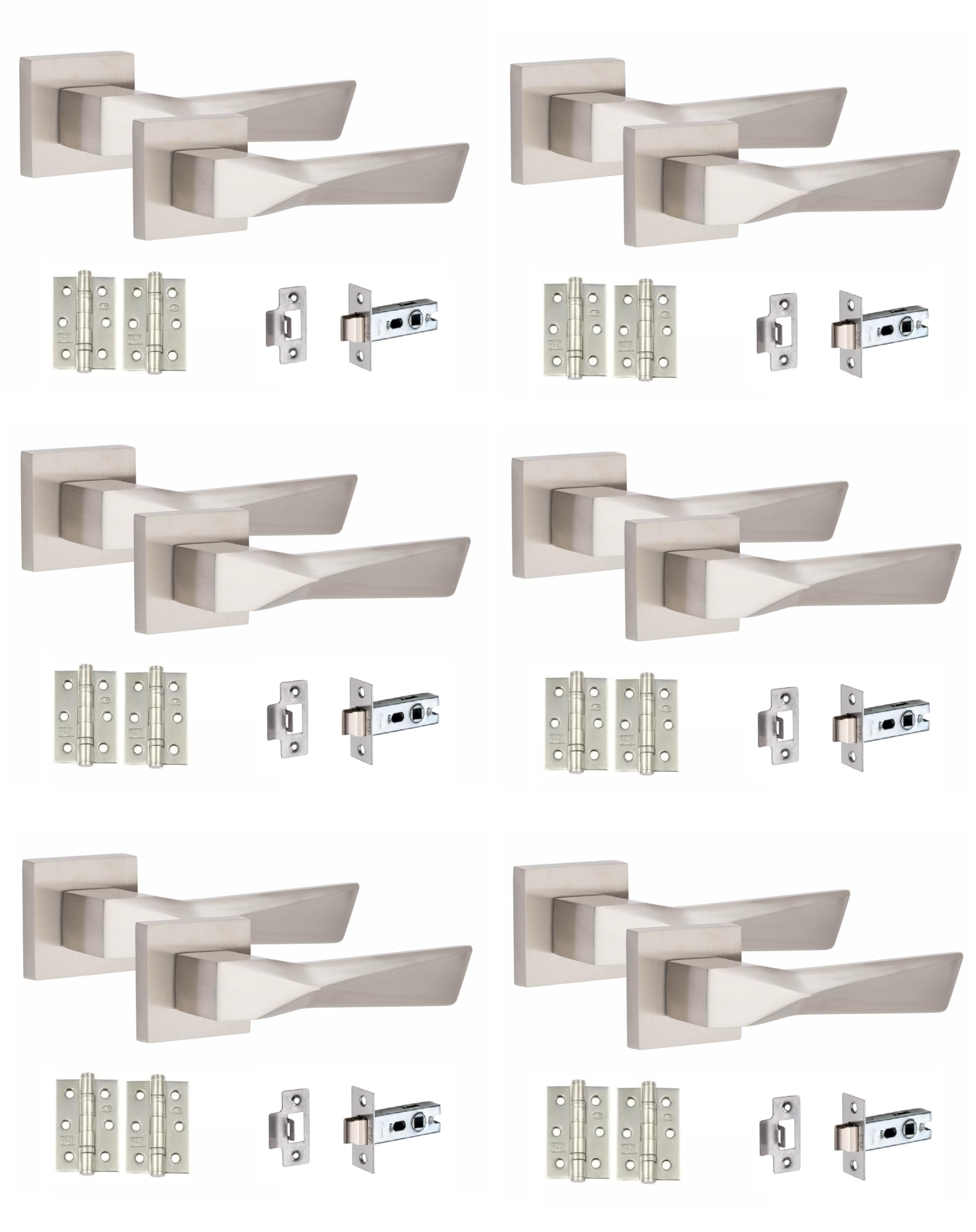 Golden Grace Aura Door Handle Set - Satin Nickel - 6 Pack