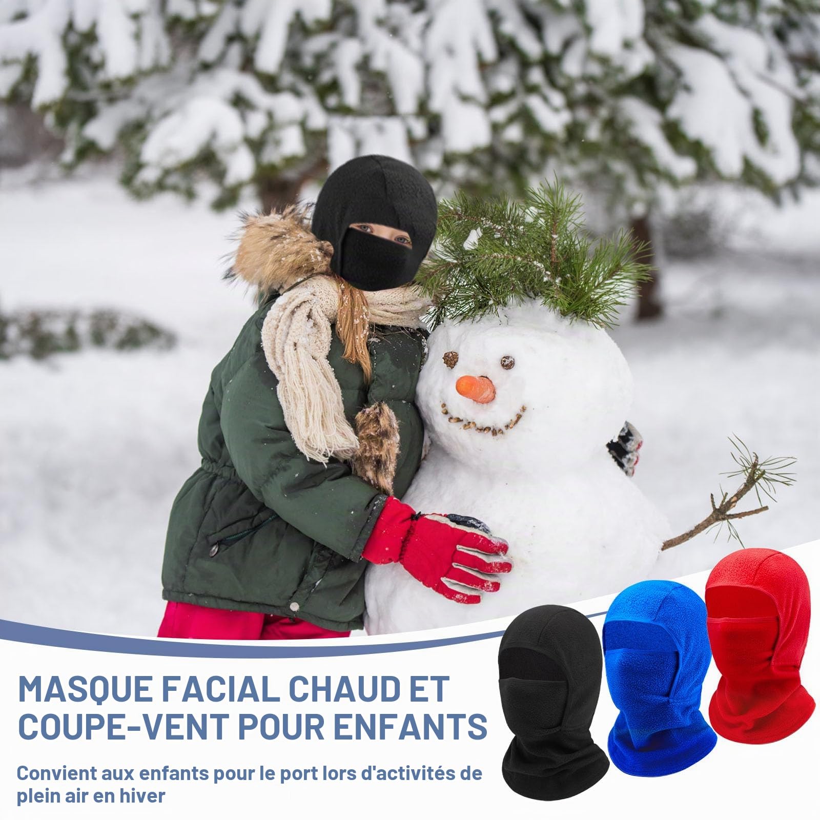 ZOCONE Lot de 3 cagoules d'hiver pour enfant - Coupe-vent - Masque facial - Masque de ski - Pour fille et garçon