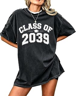 Generic Class of 2039 Grow with Me T-Shirt First Day of School Graduation Shirt Vintage Acid Wash Oversized Graphic Tee Tops