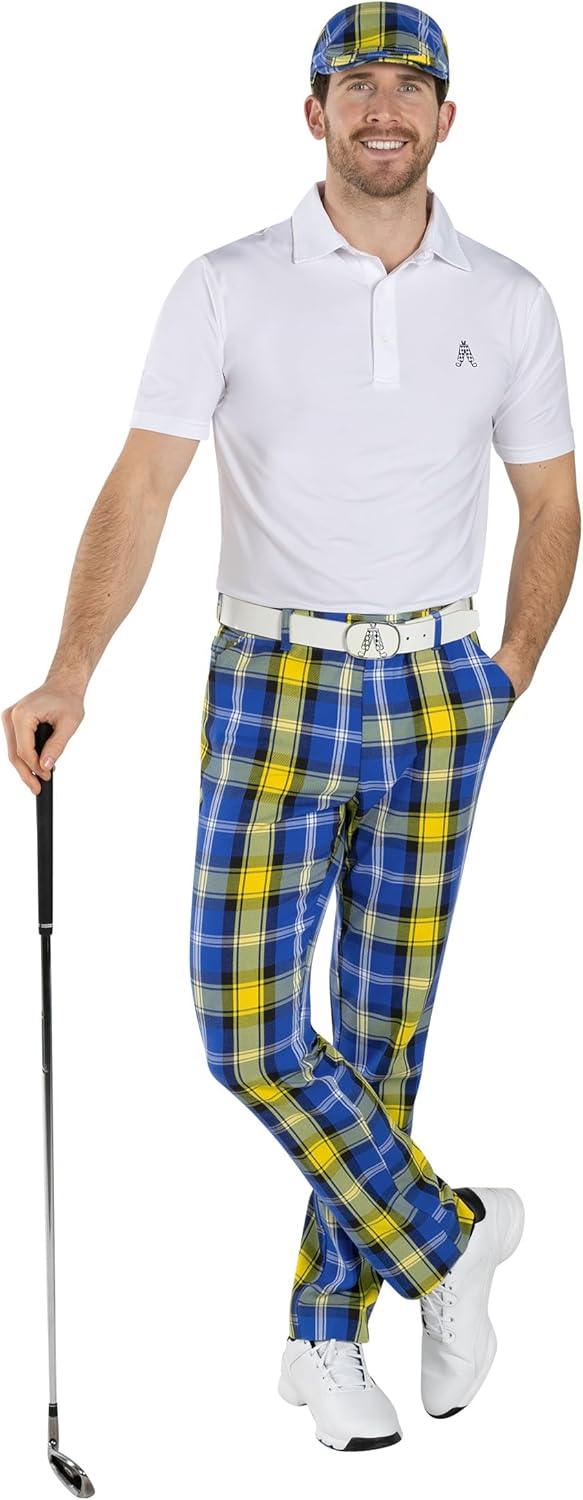 Royal & Awesome Mens Golf Pants, Golf Pants Men Relaxed Fit, Plaid Pants Men