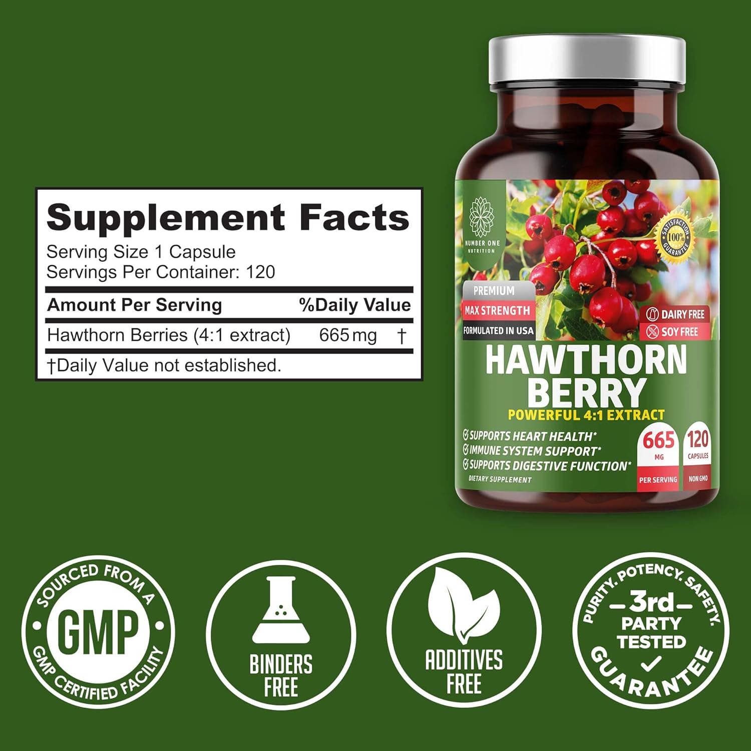 Number One Nutrition 2-Pack N1N Premium Hawthorn Berry Extract, Max Strength Hawthorn Berry Capsules to Support Immunity, 240 Caps