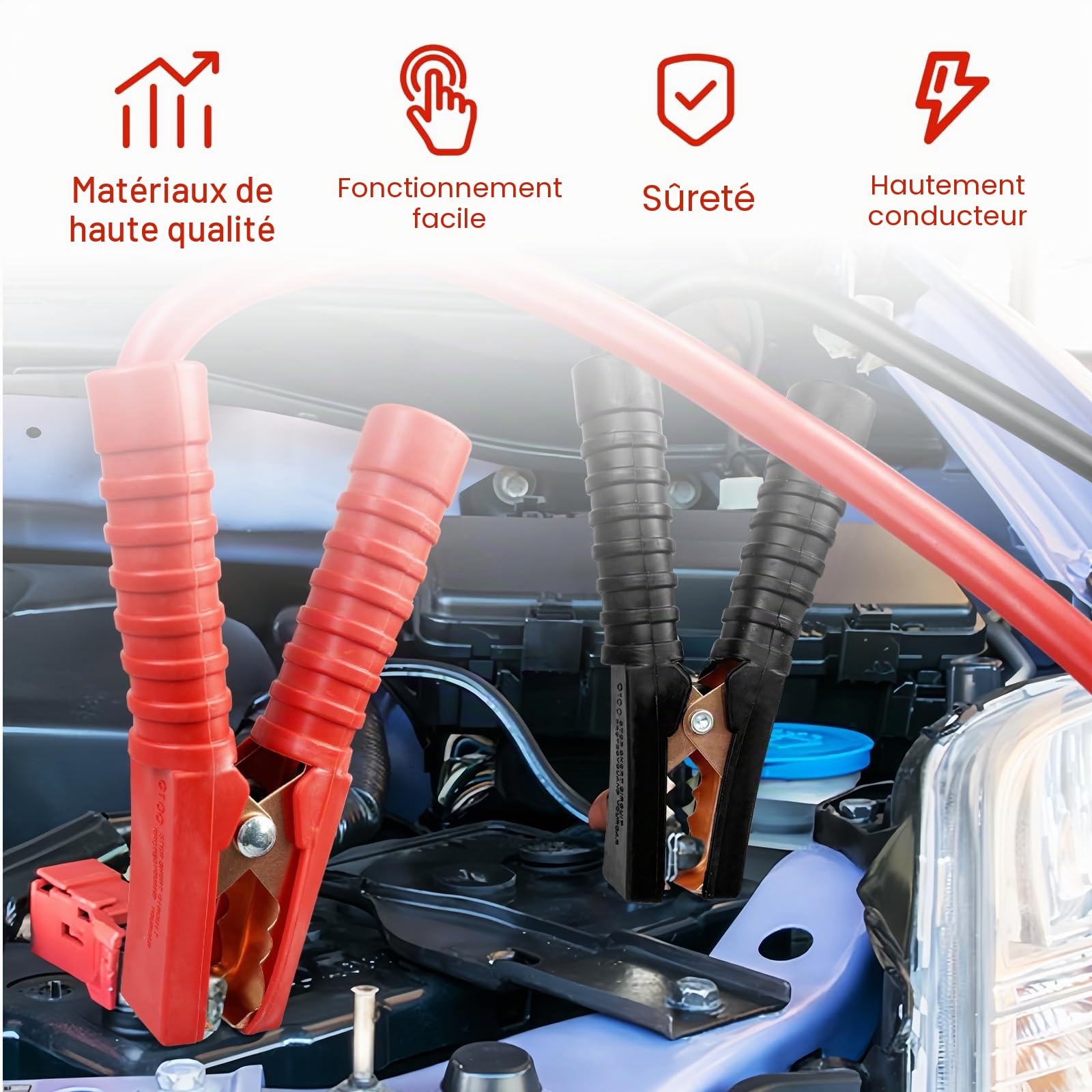 Câbles de démarrage pour voiture, câbles de démarrage robustes de 4 m, câbles de démarrage de batterie de voiture 2000 A avec gants