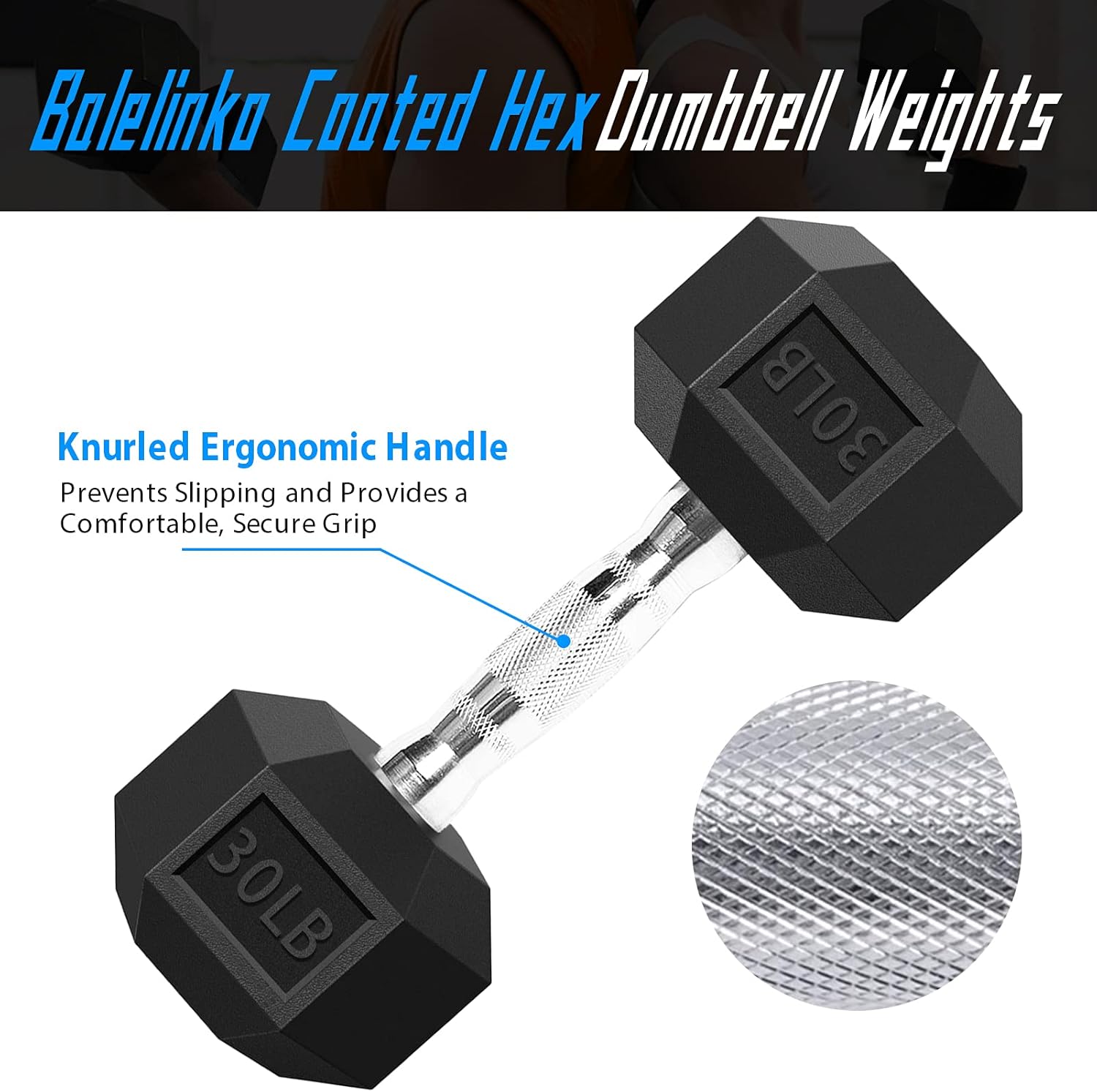 Balelinko Hex Dumbbells Weight Set Rubber Coated Cast Steel Black Dumbbell in Single, 30 LBS : Sports & Outdoors
