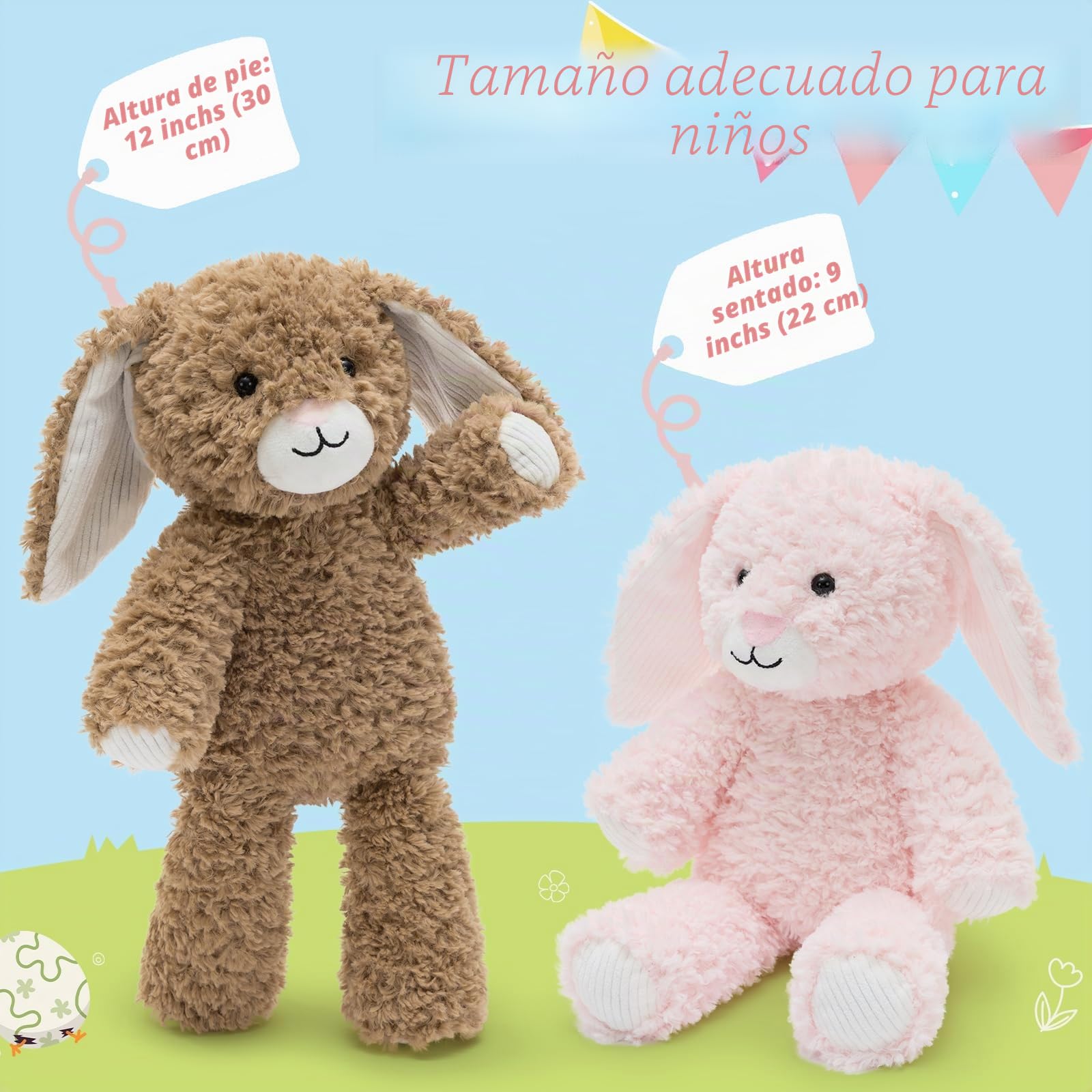 MorisMos 2 Piezas Peluche Conejo Peluche Juguete, 30cm Realista Conejo Juguete Suave, Animal De Relleno Peluche Conejo con Orejas Floppy para NiñOs CumpleañOs Deco (Rosa, MarróN)