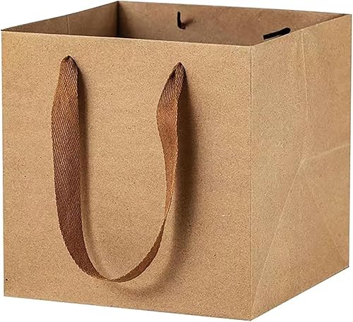 Bolsa de regalo de papel kraft pequeña con fondo cuadrado bolsas de papel kraft con asas (kraft natural, 6 x 6 x 6 pulgadas, 10 unidades)