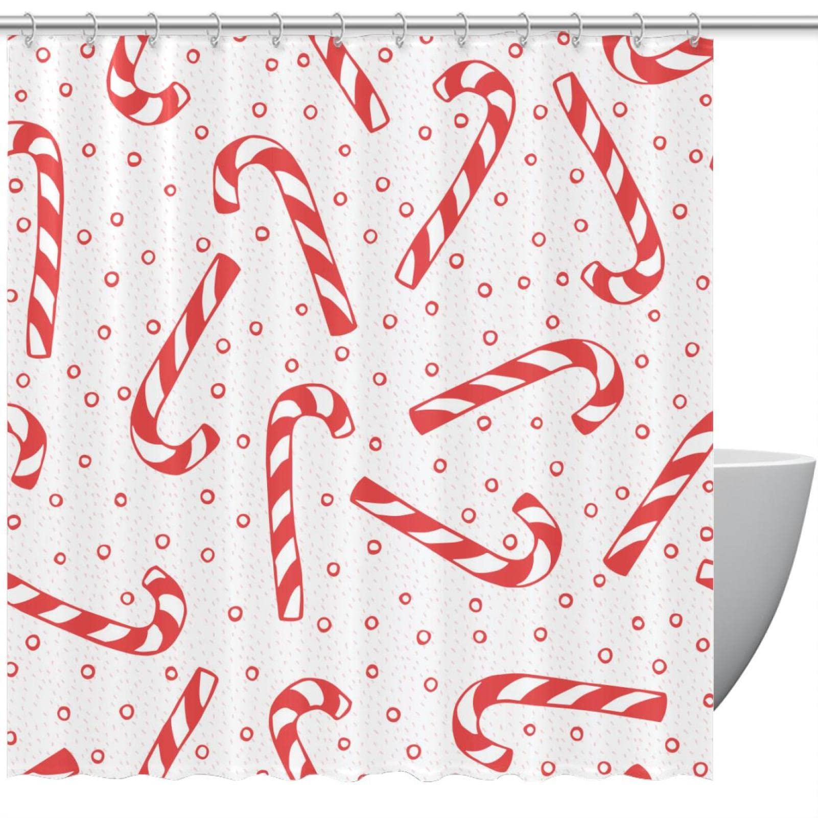 Rideau de douche imperméable Noël motif bonbon imprimé 66x72