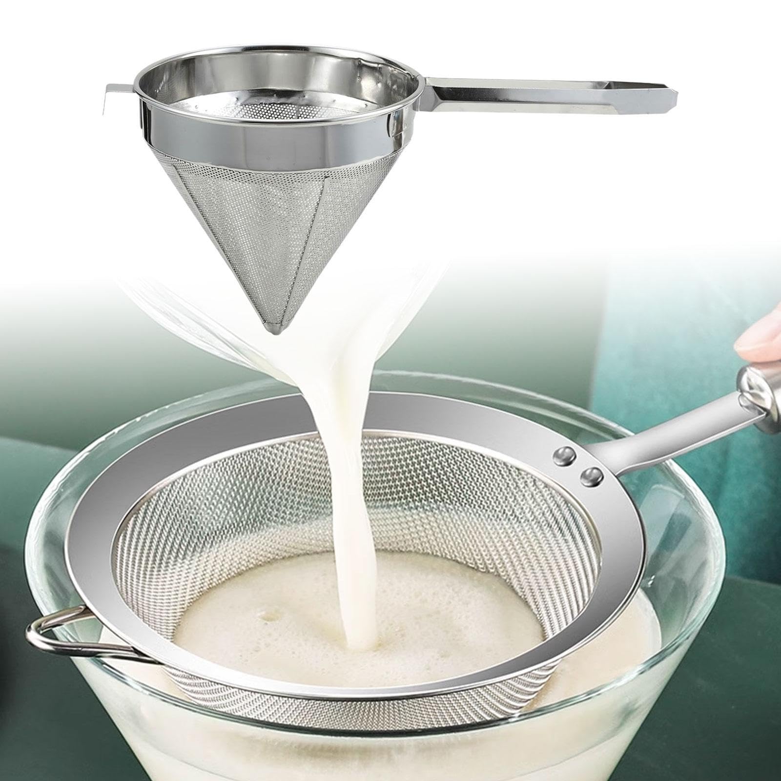 Qianly Colador de Tapa de China, Separador de Cono de Malla Fina, Cesta de Filtro de Cocina para Salsas, Gelatinas Y Té, Utensilio de Acero Inoxidable, 31.5 Cm