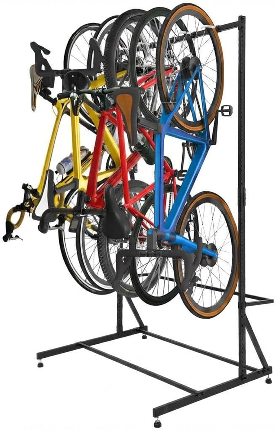 Heavy-Duty Freestanding Bike Storage Rack, Holds 5 Bikes, Adjustable Vertical Bike Stand for Indoor Garage, Basement, Backyard - All-Steel Construction, Tool-Free Assembly