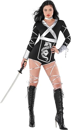 Morph SIlver - Disfraz de ninja de dragón para mujer, disfraz de ninja para adultos, disfraz de ninja de Halloween