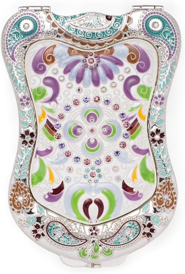 Amazing Silver Antique-Like Compact Mirror By Jinvun: Durable Travel Purse Makeup Mirror With Luxury Vintage Design, Shield Shape, Magnification & Clear Reflection-Gifts For Women