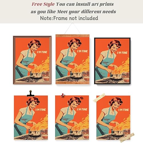 Miniatura 6 de Arte de pared de cocina divertido vintage I'M Fine Happy Housewife impresiones en lienzo pintura retro de los años 50 diversión cocina cocina llama