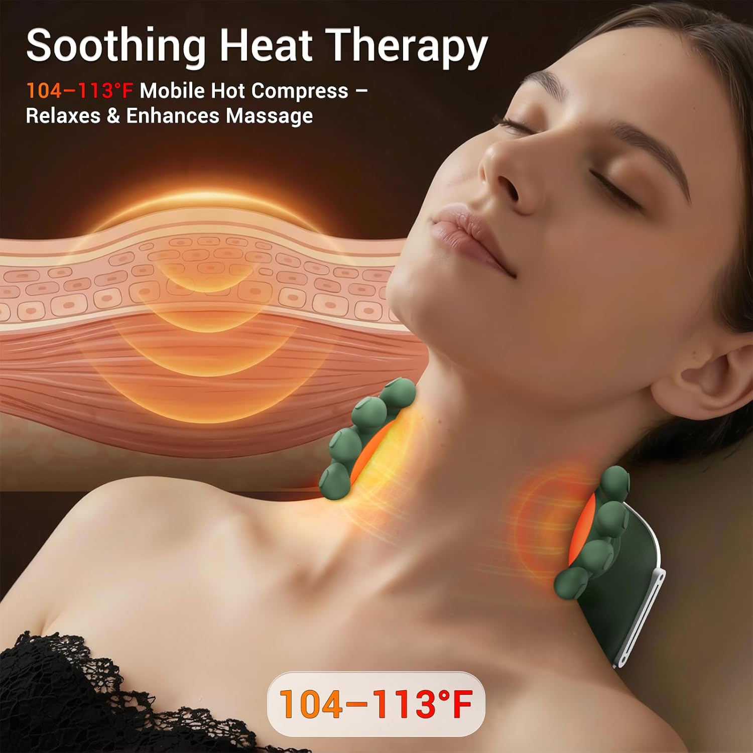 Neck Massager with Heat, Bionic Deep Tissue Shiatsu Kneading, Cordless Rechargeable Hands‑Free Wearable for Muscles, Home Office Back and Shoulder Massagers with Fingers