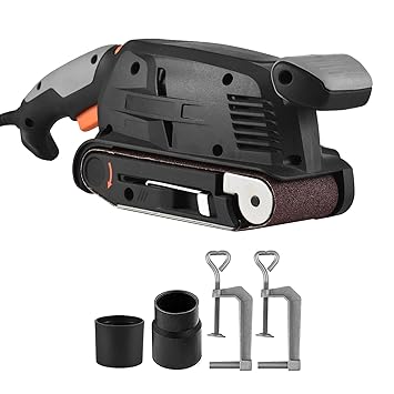 EXCLUZO 600W Electric Belt Sander for Wood Variable S ed Power Sander Woodworking Polishing Hine with Dust Collection Box, 2 Vacuum Cleaner Adapters, Adjustable Screw Clamp