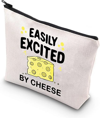 Regalo para amantes del queso fácilmente emocionado por el queso lindo con cremallera y diseño de queso, Beige, Emocionado por el queso