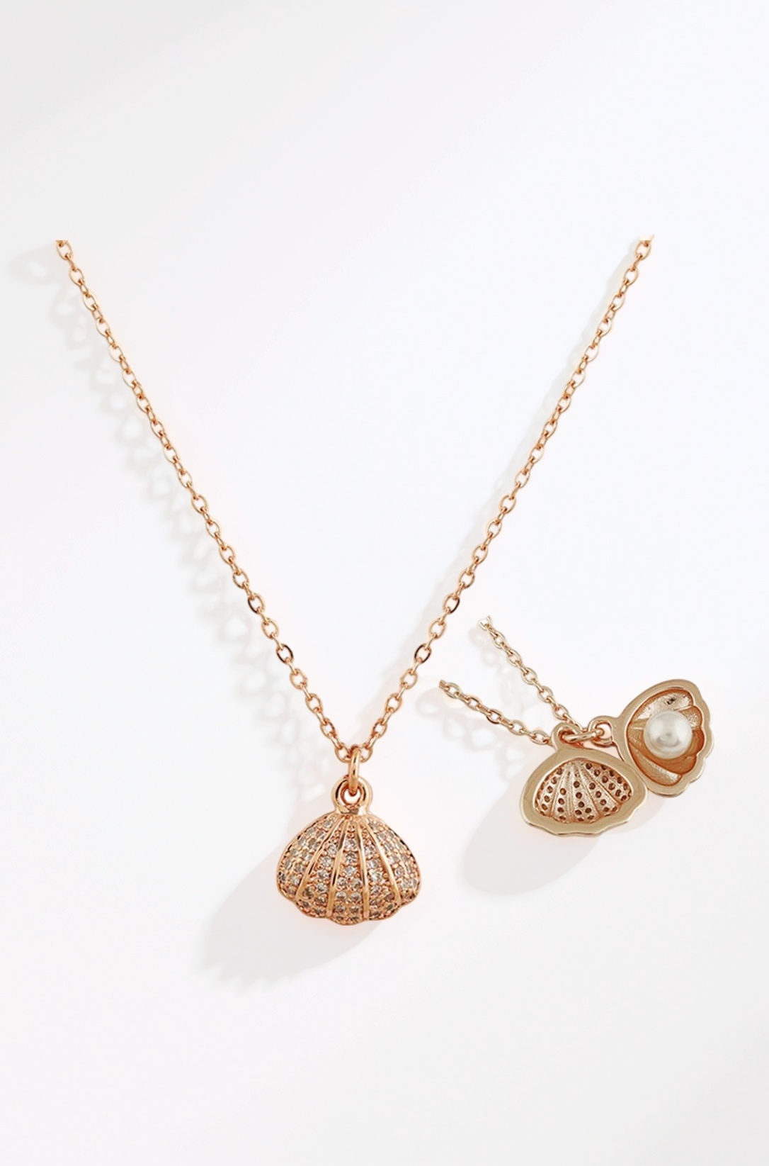 Pendant For Girls Women Ladies girlfriend Wife Moti Shell Pearl Necklace locket long chain Rose gold Shell Necklace diamond ad cz Pendants chains western Valentine gifts Birthday lovers -356