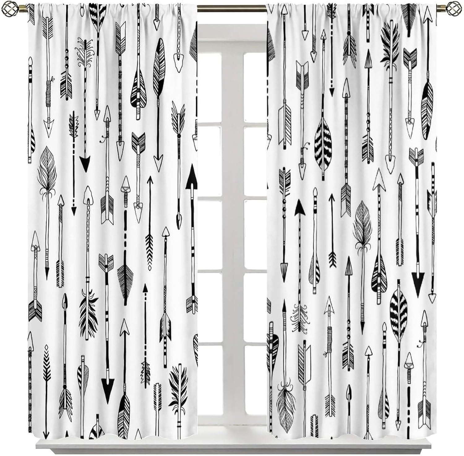 Vintage Black & White Arrow Curtains - Rustic Native American Western Farmhouse Arrow Print Thermal Insulated Blackout Curtains - Rod Pocket Window Treatment Drapes for Bedroom 2 Panels 63L x 36W