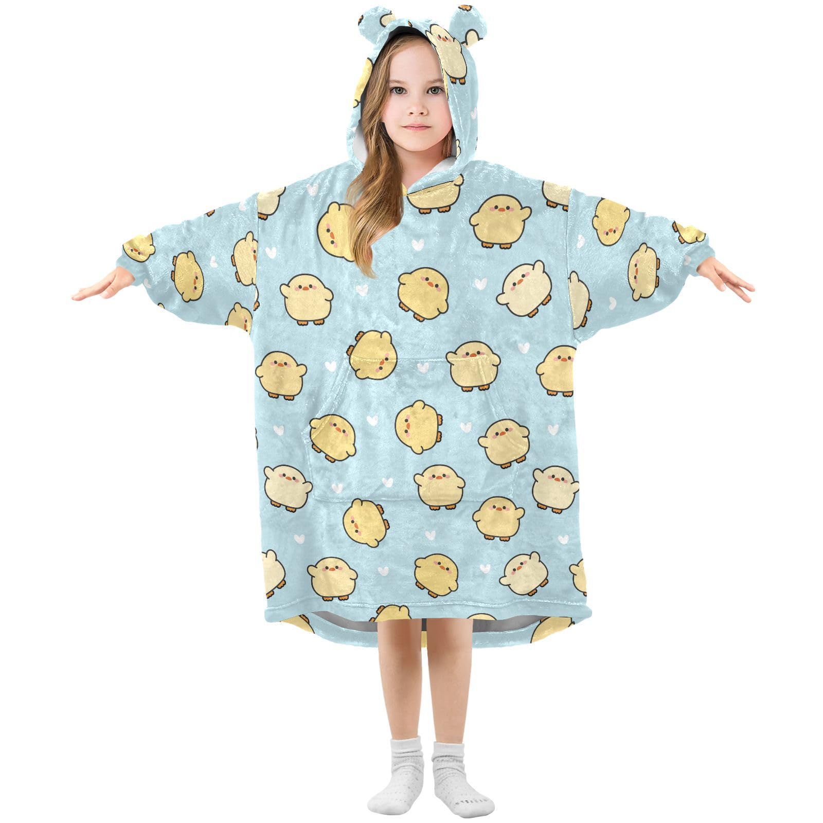 Oversized Blanket Hoodie for Kids Adult Girls Boys, Fleece Hoodie Blanket Chicken with Heart Super Warm Plush Wearable Blanket Hoodie Sweatshirt with Roomy Pocket, Medium