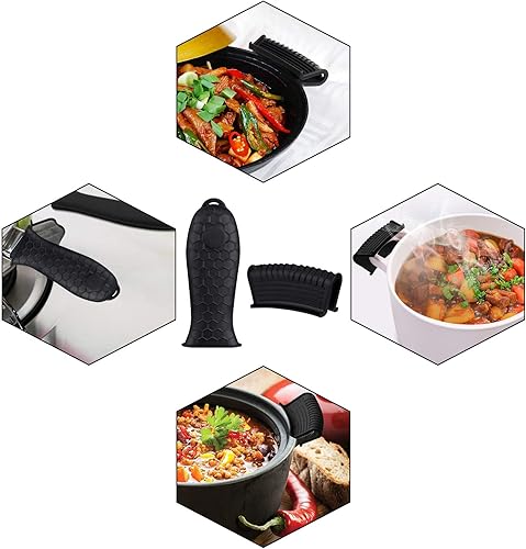 Miniatura 5 de Soporte de silicona para mango caliente, 4 soportes de goma para ollas, funda antideslizante para ollas, resistente al calor, mango para sartén de
