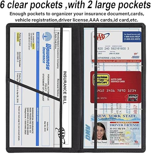 Miniatura 4 de ERWUBA Soporte para documentos de registro y seguro de automóvil con diamantes de imitación, de cuero con purpurina, organizador de guanteras de