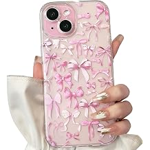 NITITOP Compatible with iPhone 15 Plus Case Cute Clear Bowknot Design for Women Girls Pink Bow Ribbon Soft Fit Slim Stylish Protective Phone Cover - Pink
