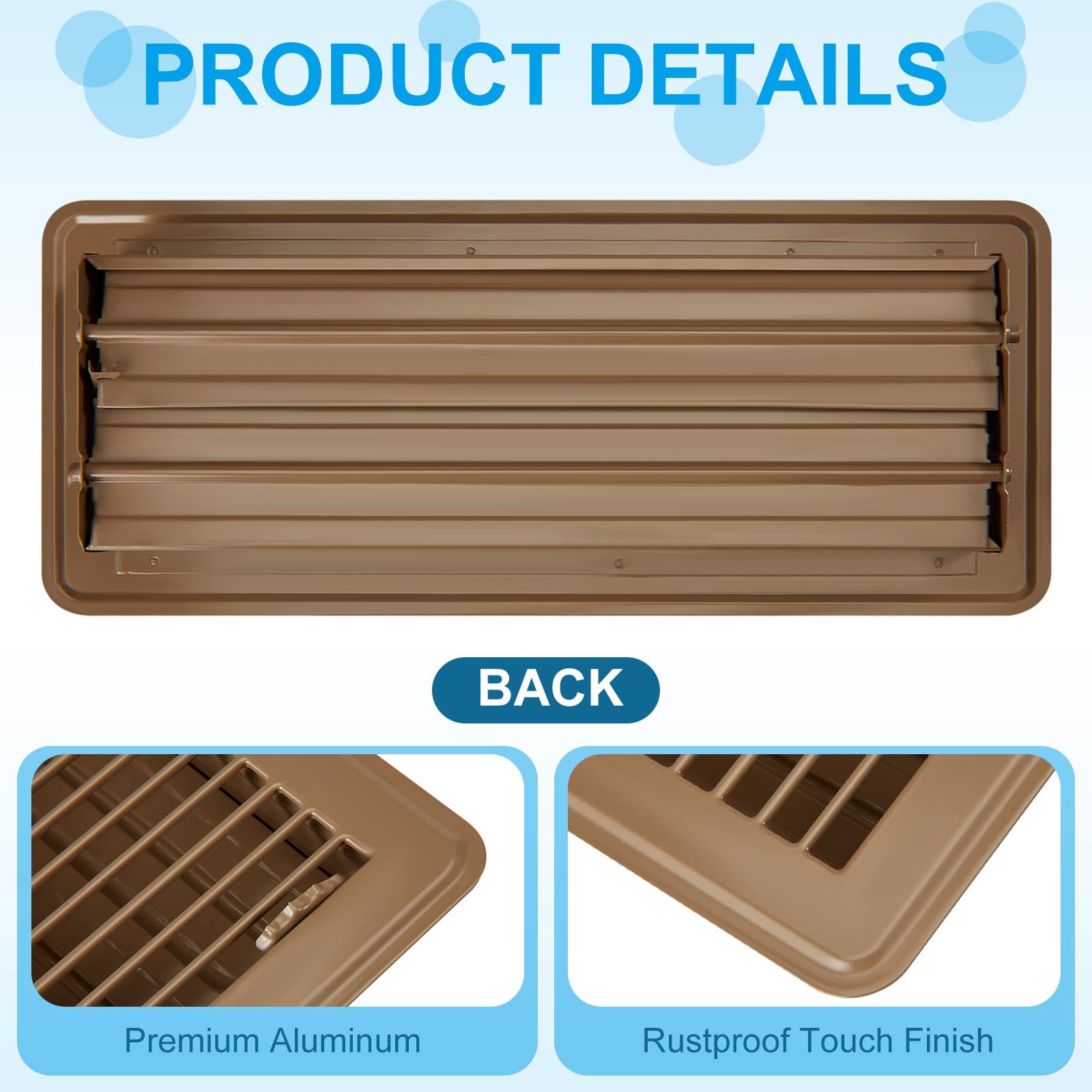 Therwen Bodenlüftungsgitter Set – 6 Stück Mit Netztasche, 10,2x25,4 Cm, Metall Dunkelgrau