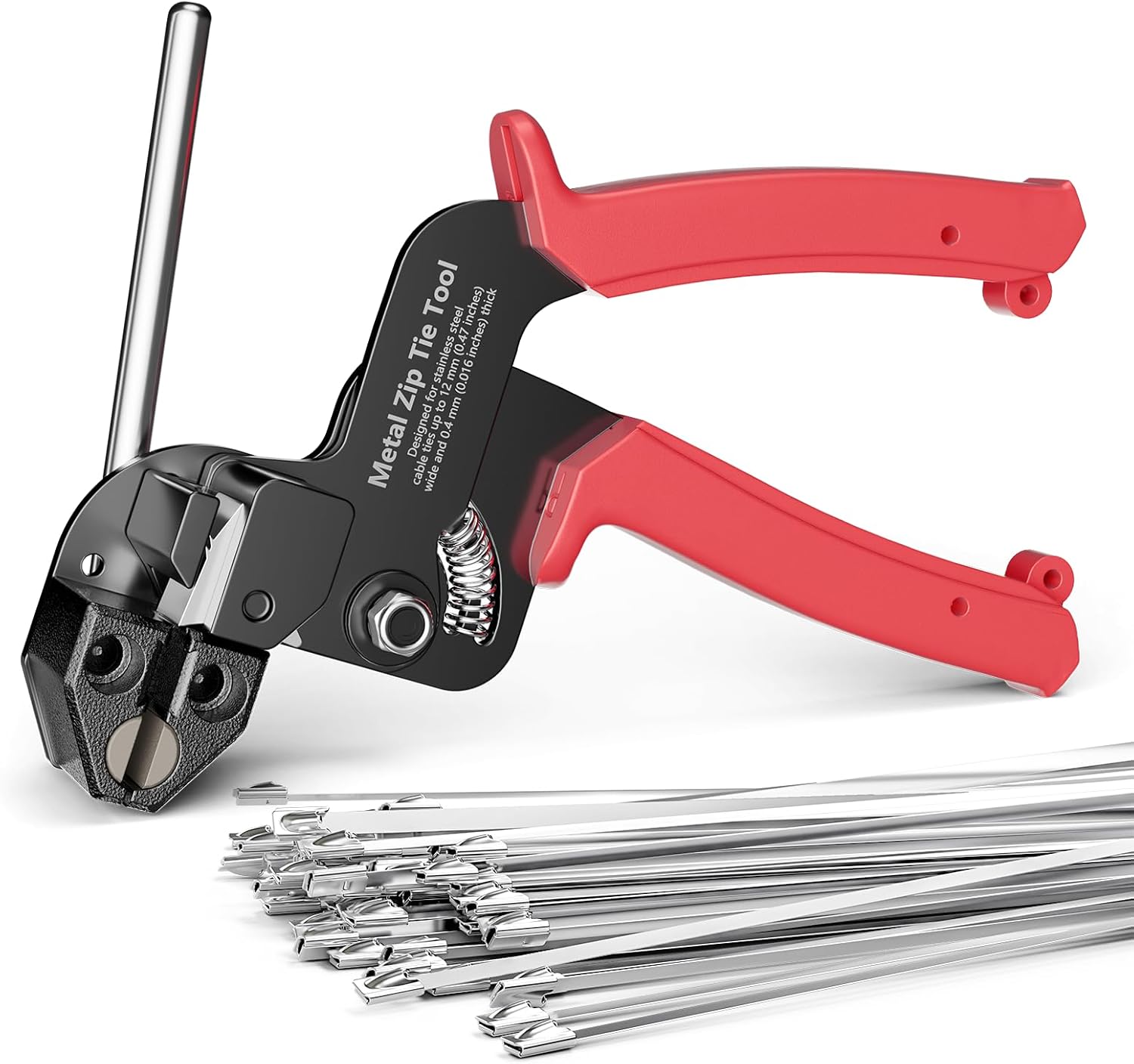Metal Zip Tie Tool with 100 PCS 11.8 Inch 304 Stainless Steel Zip Ties, Heavy Duty Zip Tie Cutter and Tighter, for Chain Link Fence Ties
