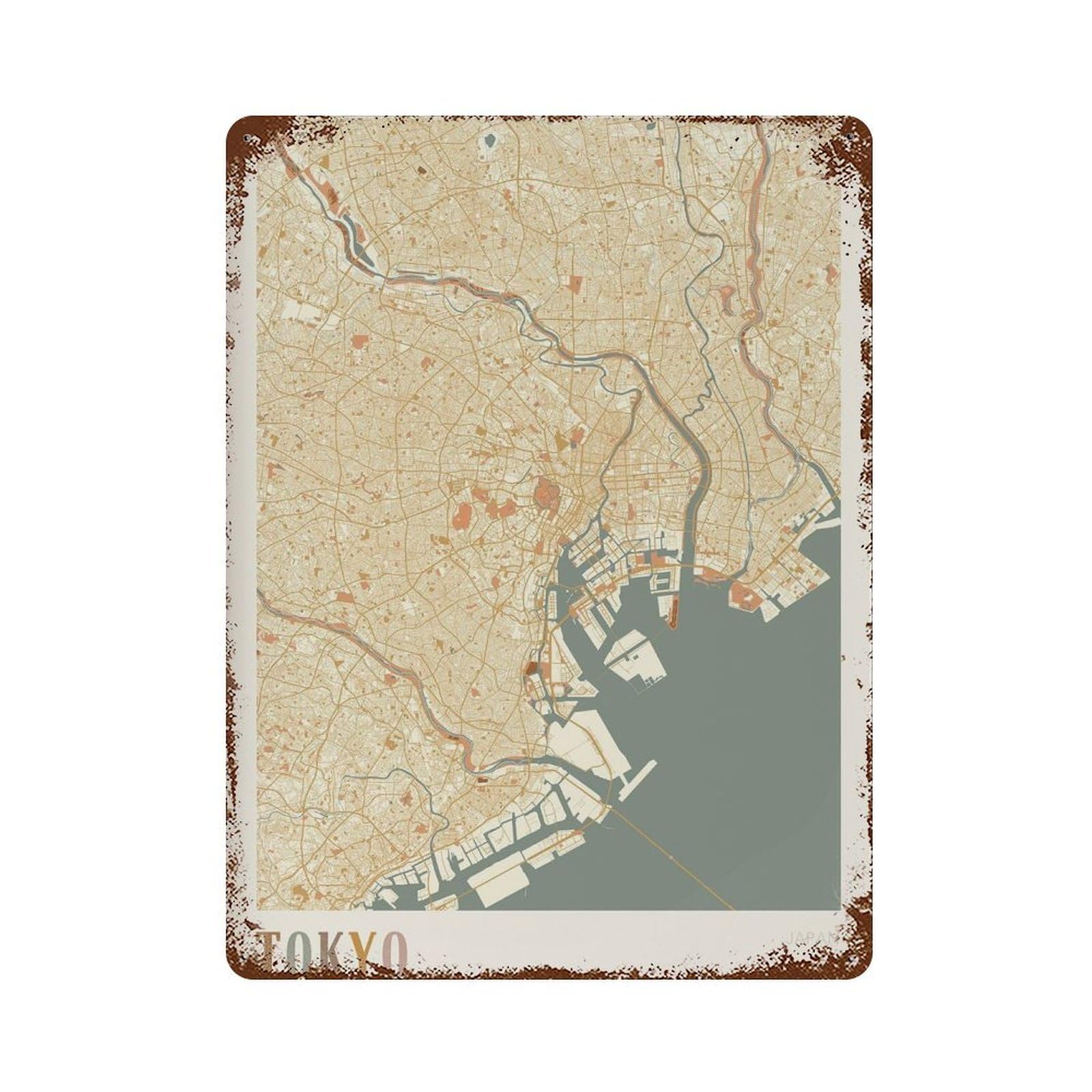 xiaoxiaoshen Tokyo Map Japan Travel Gift Boho Wall Decor Art Metal Tin Poster Modern Home Decor Art Home Bar Shop Decorations Vintage Sign 40x30cm