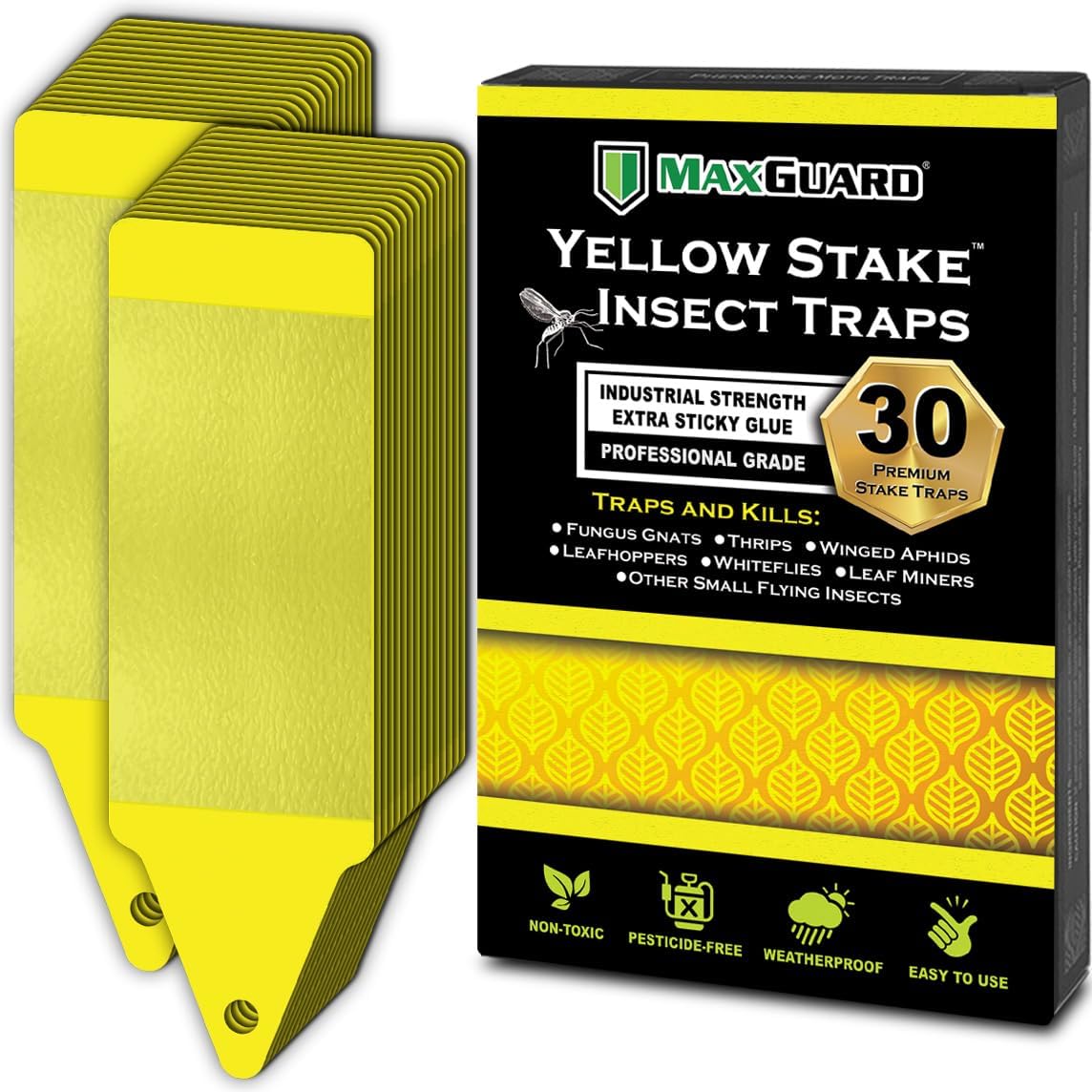 MAXGUARD (30 Pack) Yellow Stake Sticky Insect/Bug Traps