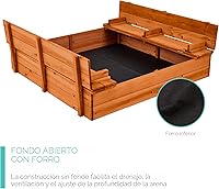 Vista 5 de Best Choice Products Caja de arena de madera para niños para exteriores, grande, madera de cedro con asientos plegables y protección de arena, forro
