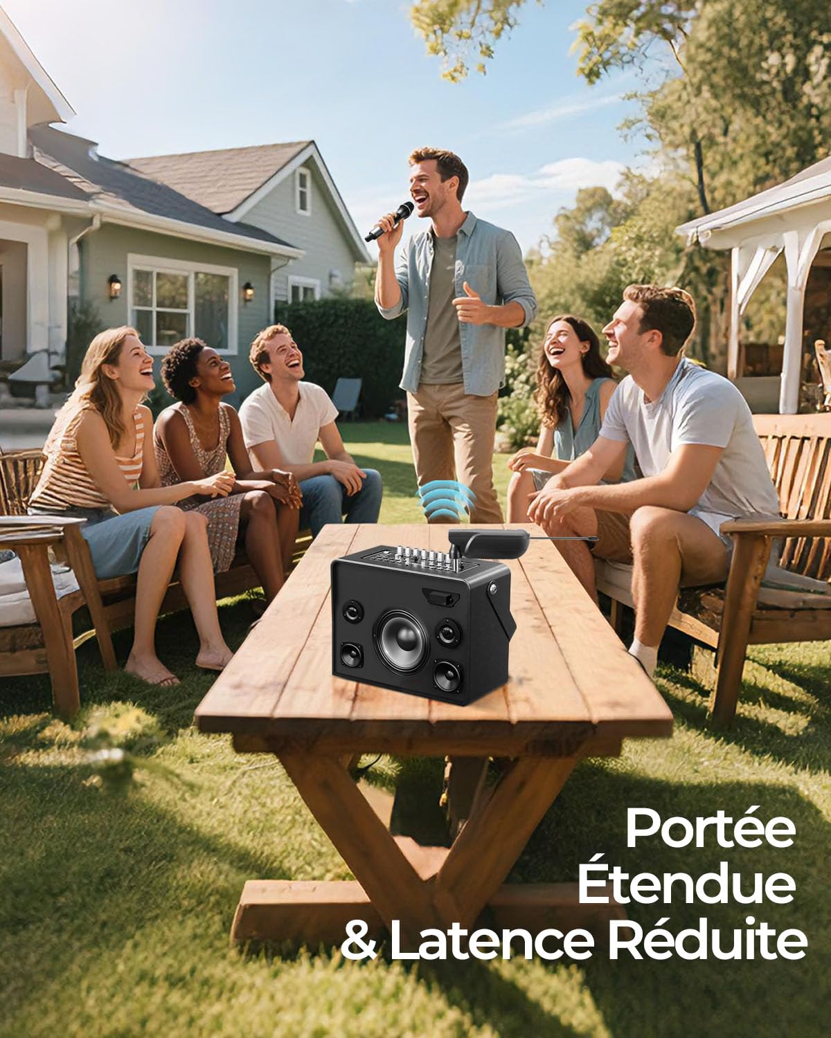 Microphone Sans Fil,système de Microphone à 2.4 GHz Karaoké Dynamique Rechargeable,200ft Ext,Récepteur Rechargeable Ultra-Stable,Plug-and-Play,Adapté au Chant,Réunions, Discours, Microphone Karaoké