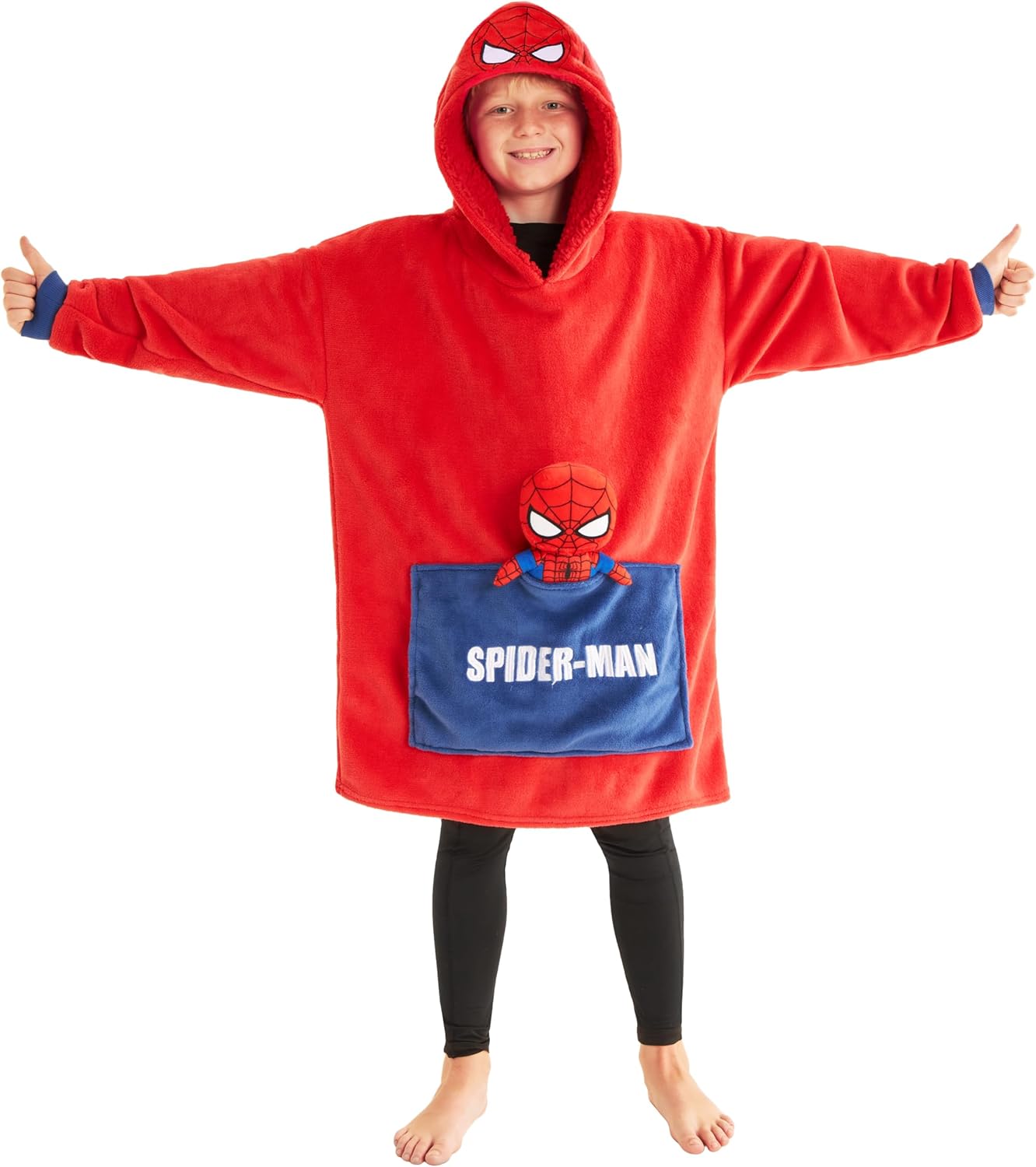 Marvel Spiderman Blanket Hoodie for Boys Teens with Attached Plushie Fleece Wearable Blanket Cozy Hooded Blanket Warm Loungewear Gifts for Boys