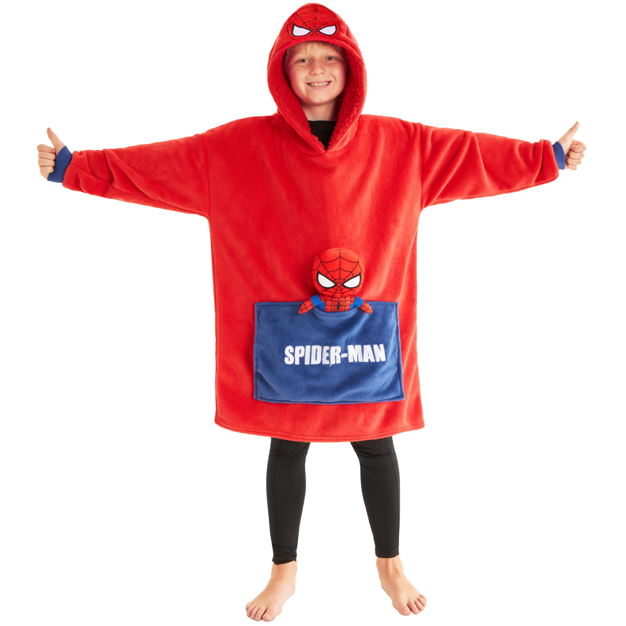 Marvel Boys Red Spiderman Fleece Hoodie Blanket With Attached Plush - Gifts