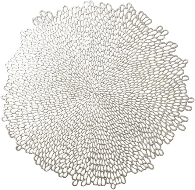 Benson Mills Bloom Pressed Vinyl Placemat Set of 4, Kitchen and Dining Table Mats, Special Occasion, Wedding, Easter Table Décor (15.5" Round, Set of 4, Silver)