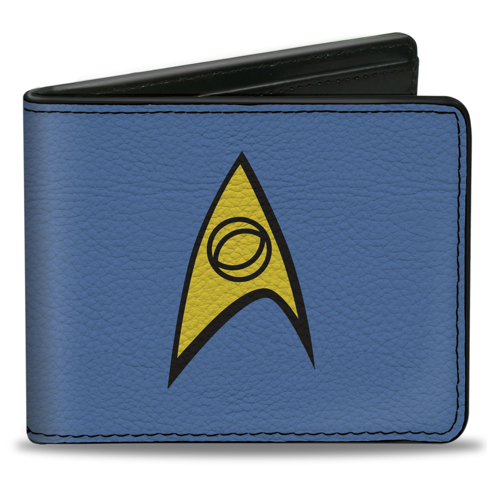 Paramount Network Bifold Wallet with Standard Billfold and Card Slots, Classic Star Trek Starfleet Sciences Insignia Logo Blue YellowQ, Vegan Leather